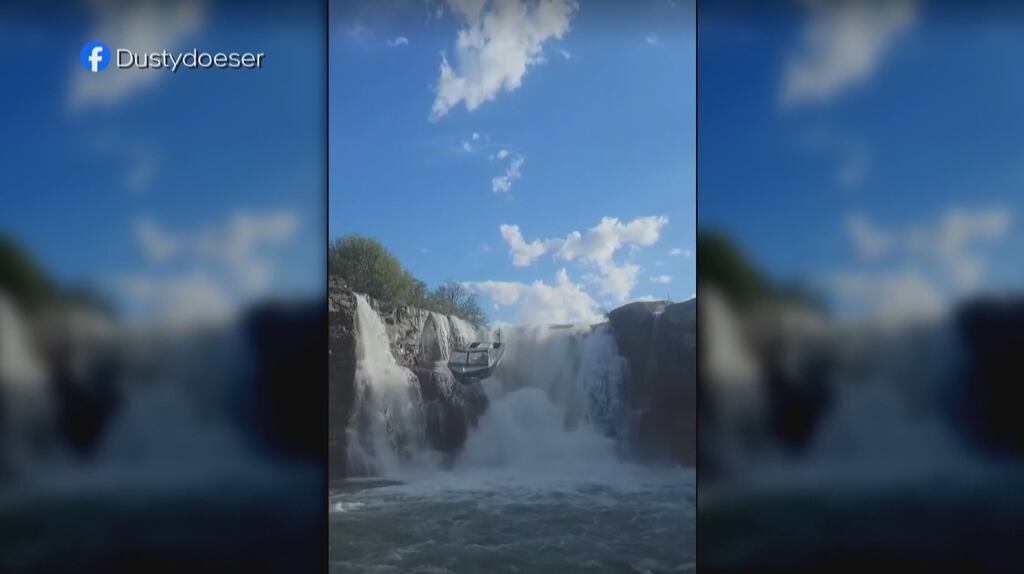 Captured on camera: B.C. man jumps off Alta. waterfall in jet boat