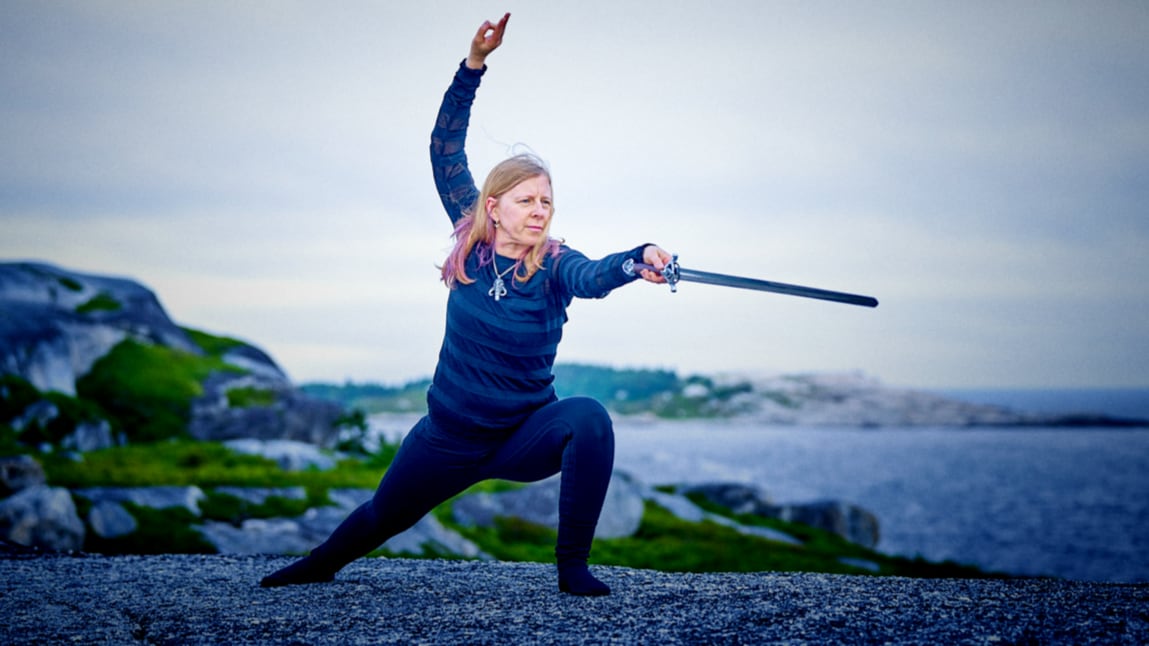 Julie Saint-Pierre with sword