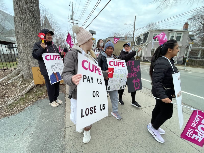 CUPE workers are pictured on strike in Halifax the morning on April 13, 2026. (Carl Pomeroy/CTV Atlantic)